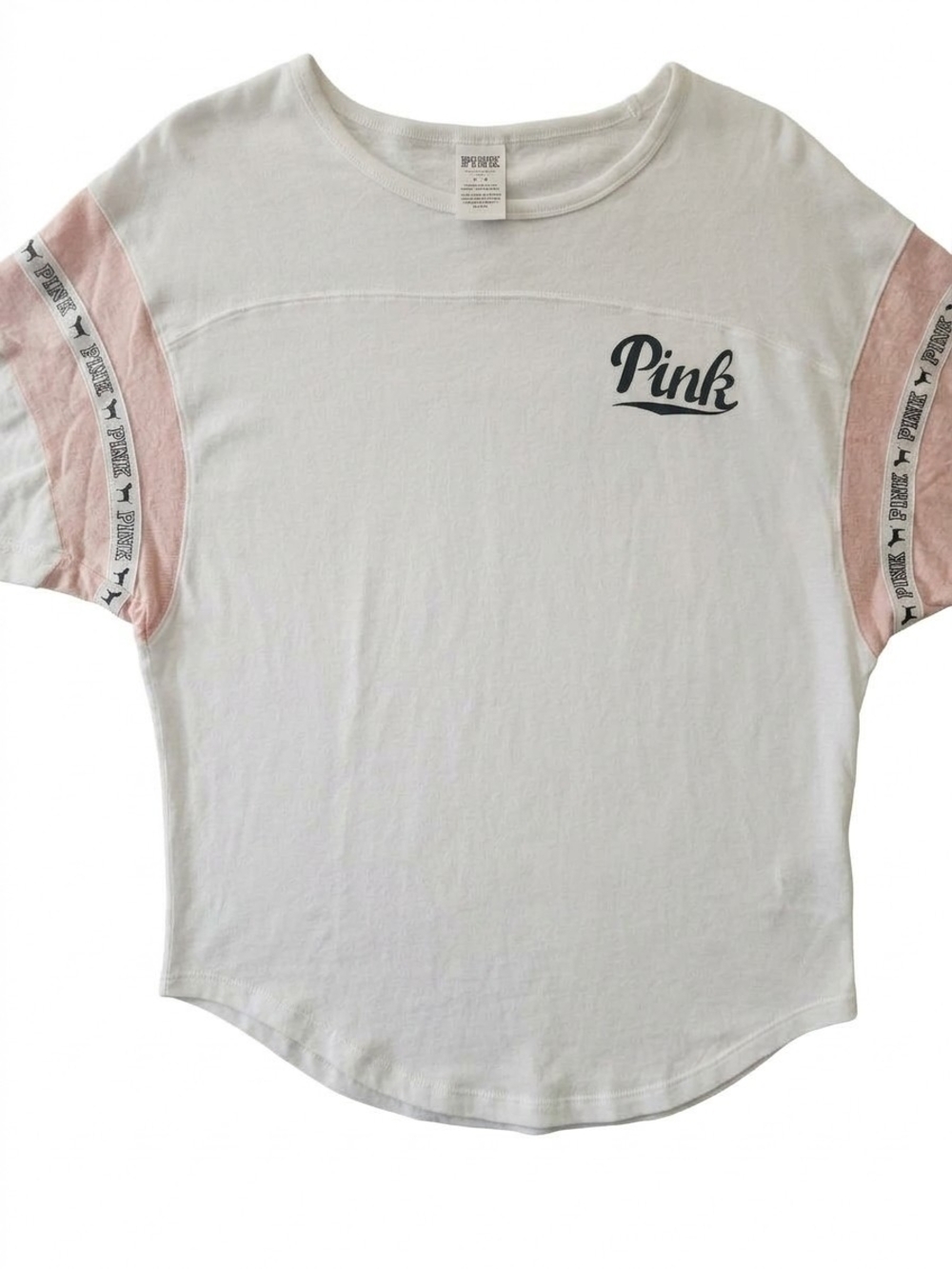 PINK Victoria's Secret White Tee with Light Pink Sleeve Accents